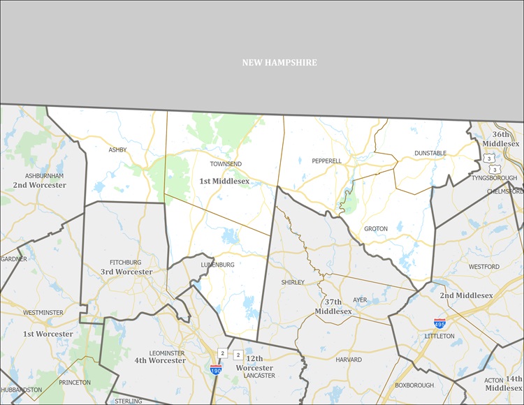 Map of the 1st Middlesex District showing Ashby, Townsend, Pepperell, Dunstable, parts of Groton, and parts of Lunenburg